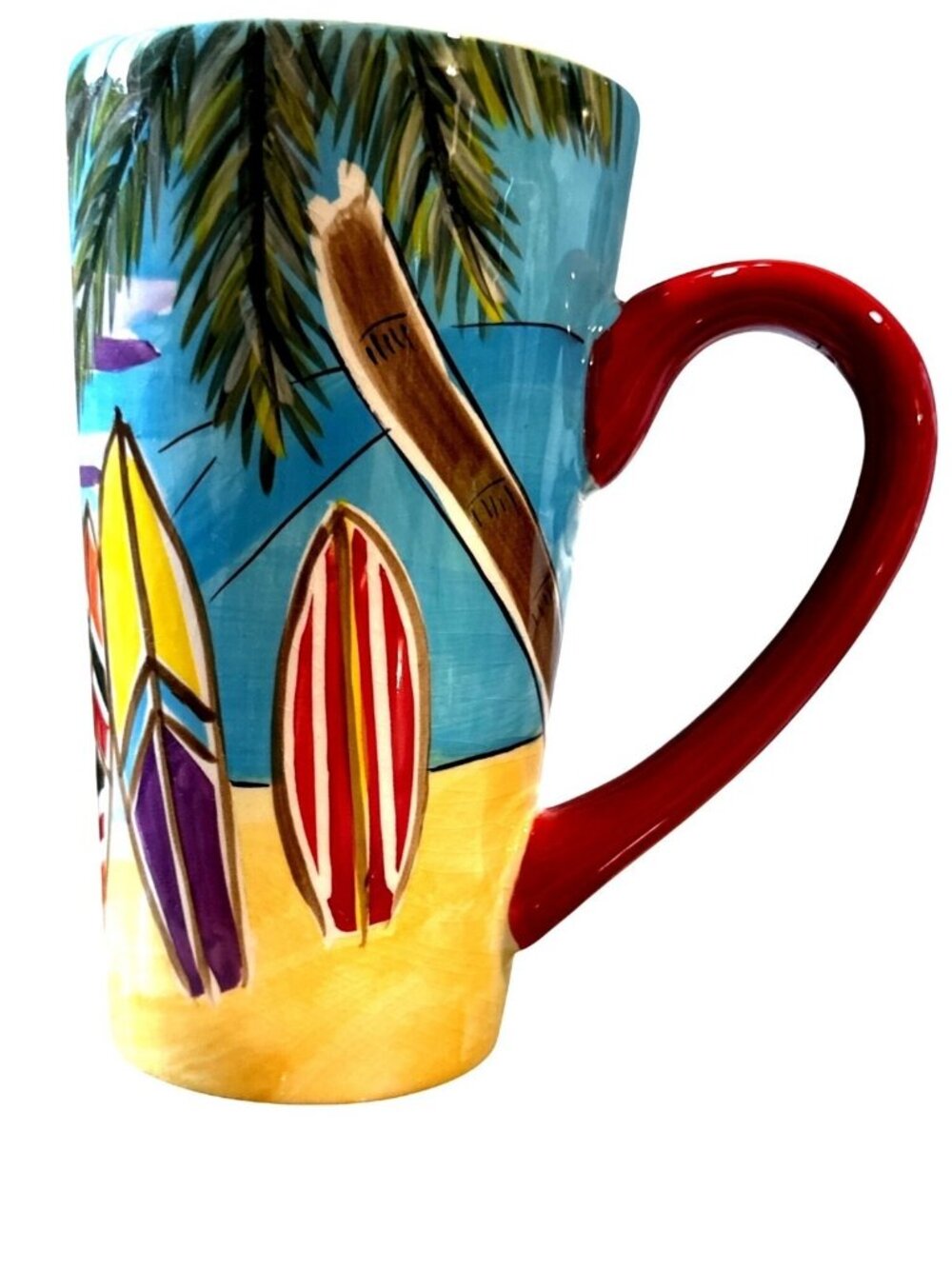 Island Heritage Hawaii Surfboard Beach Tall Ceramic Coffee Mug Red Handle